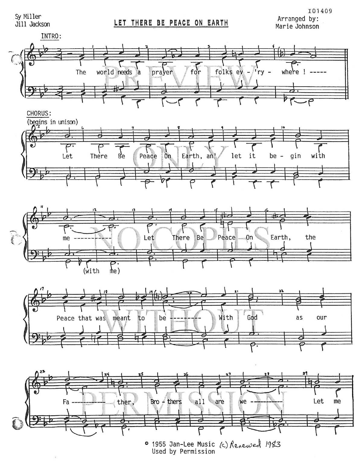 Let There Be Peace On Earth — sheet music preview, arranged by Marie Johnson