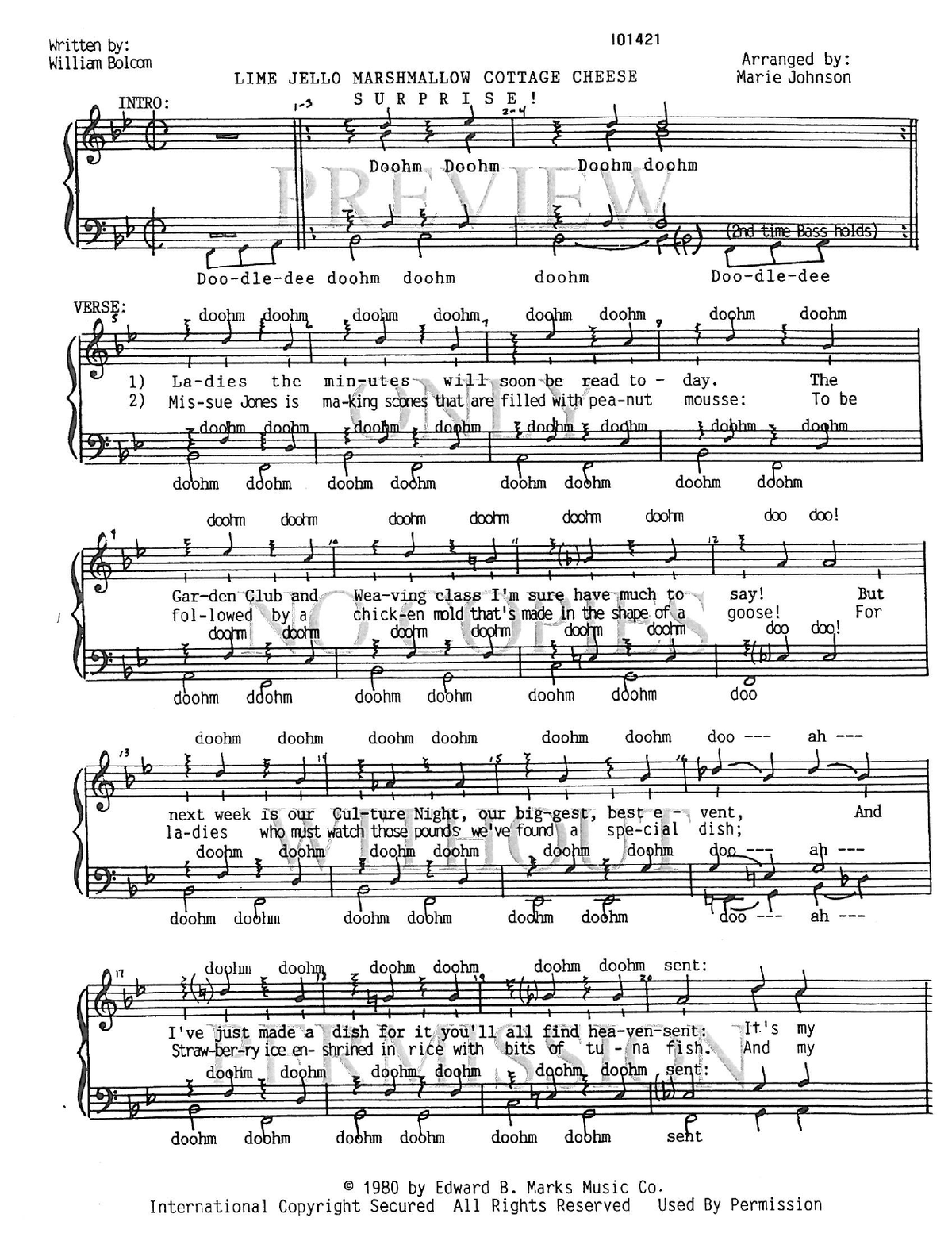 Lime Jello Marshmallow Cottage Cheese Surprise — sheet music preview, arranged by Marie Johnson