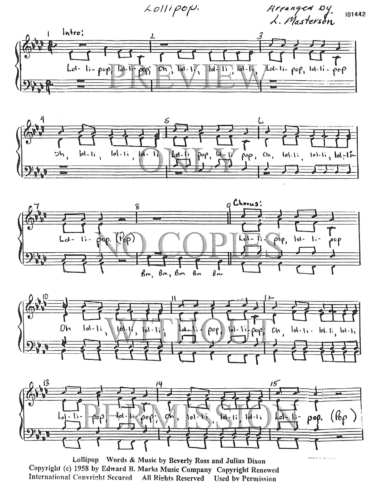 Lollipop — sheet music preview, arranged by Linda Masterson