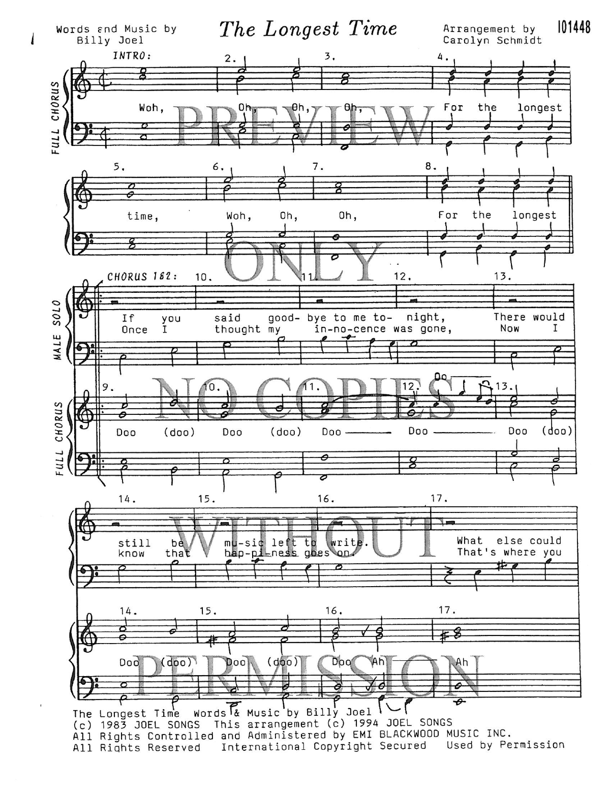 The Longest Time (Bass Solo + 4 Parts) — sheet music preview, arranged by Carolyn Schmidt