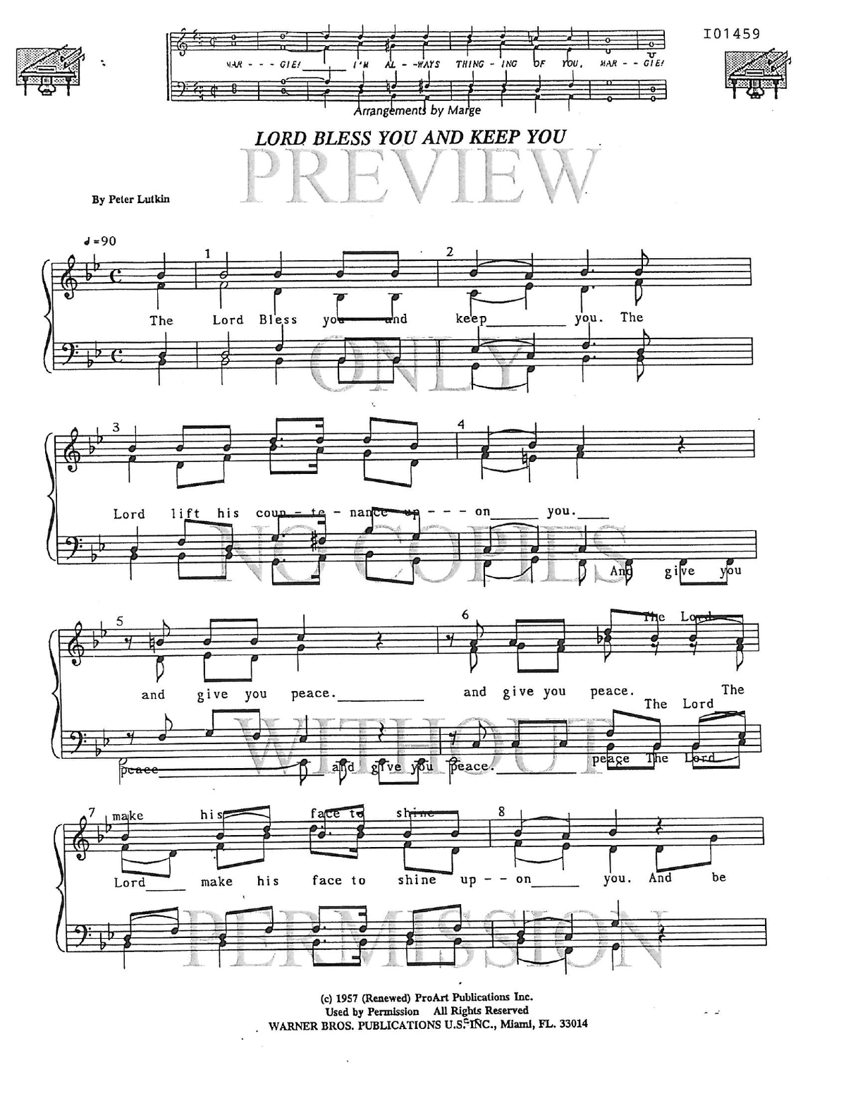 The Lord Bless You And Keep You — sheet music preview, arranged by Marge Bailey