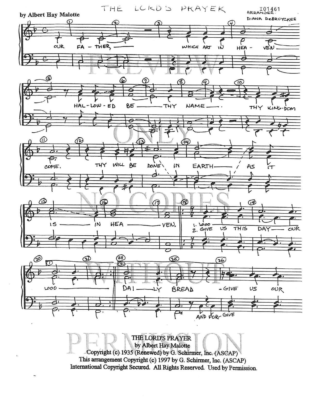The Lord's Prayer — sheet music preview, arranged by Diana DeBruycker
