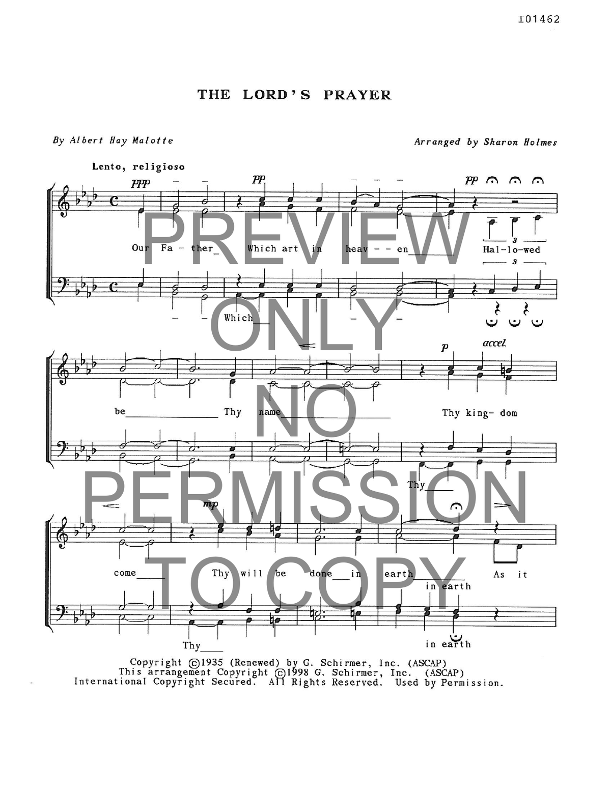 The Lord's Prayer — sheet music preview, arranged by Sharon Holmes