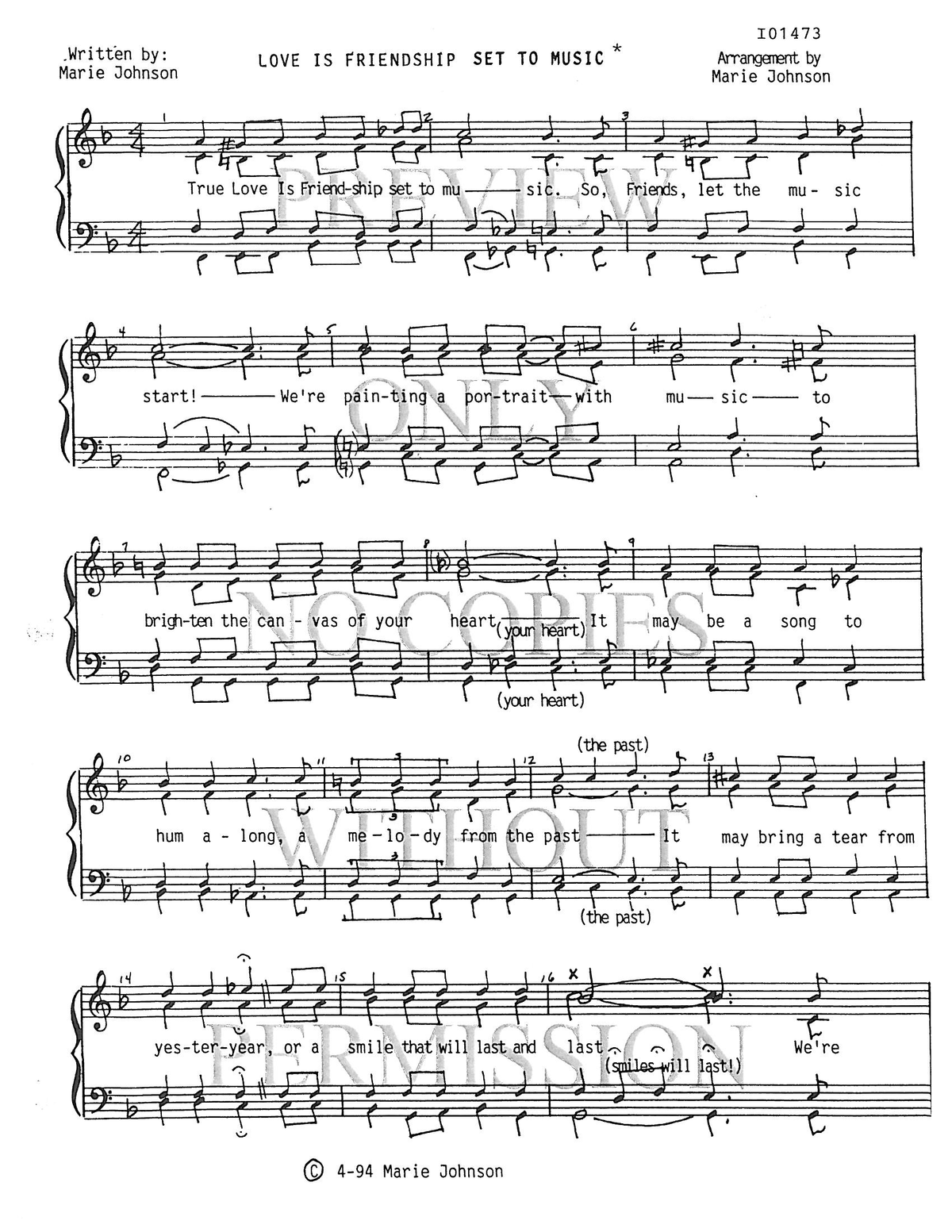 Love Is Friendship Set To Music — arr. Marie Johnson