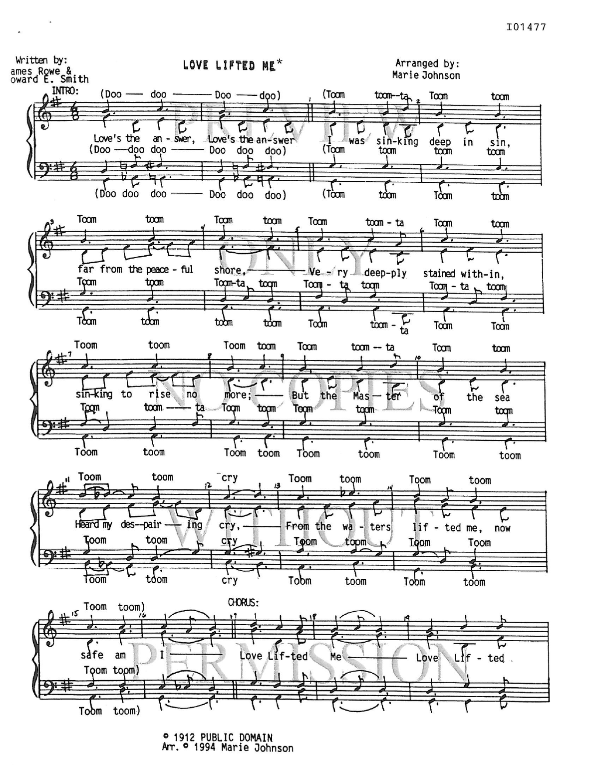 Love Lifted Me — sheet music preview, arranged by Marie Johnson