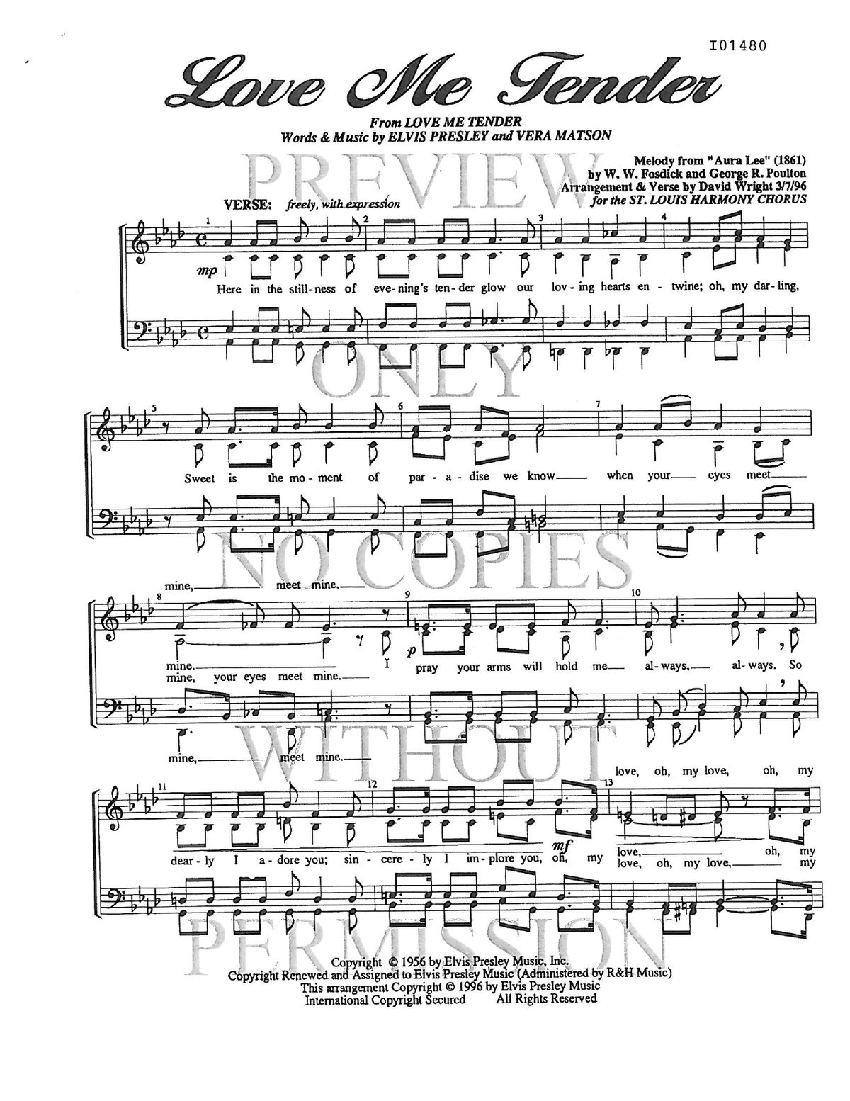 Love Me Tender — sheet music preview, arranged by David Wright