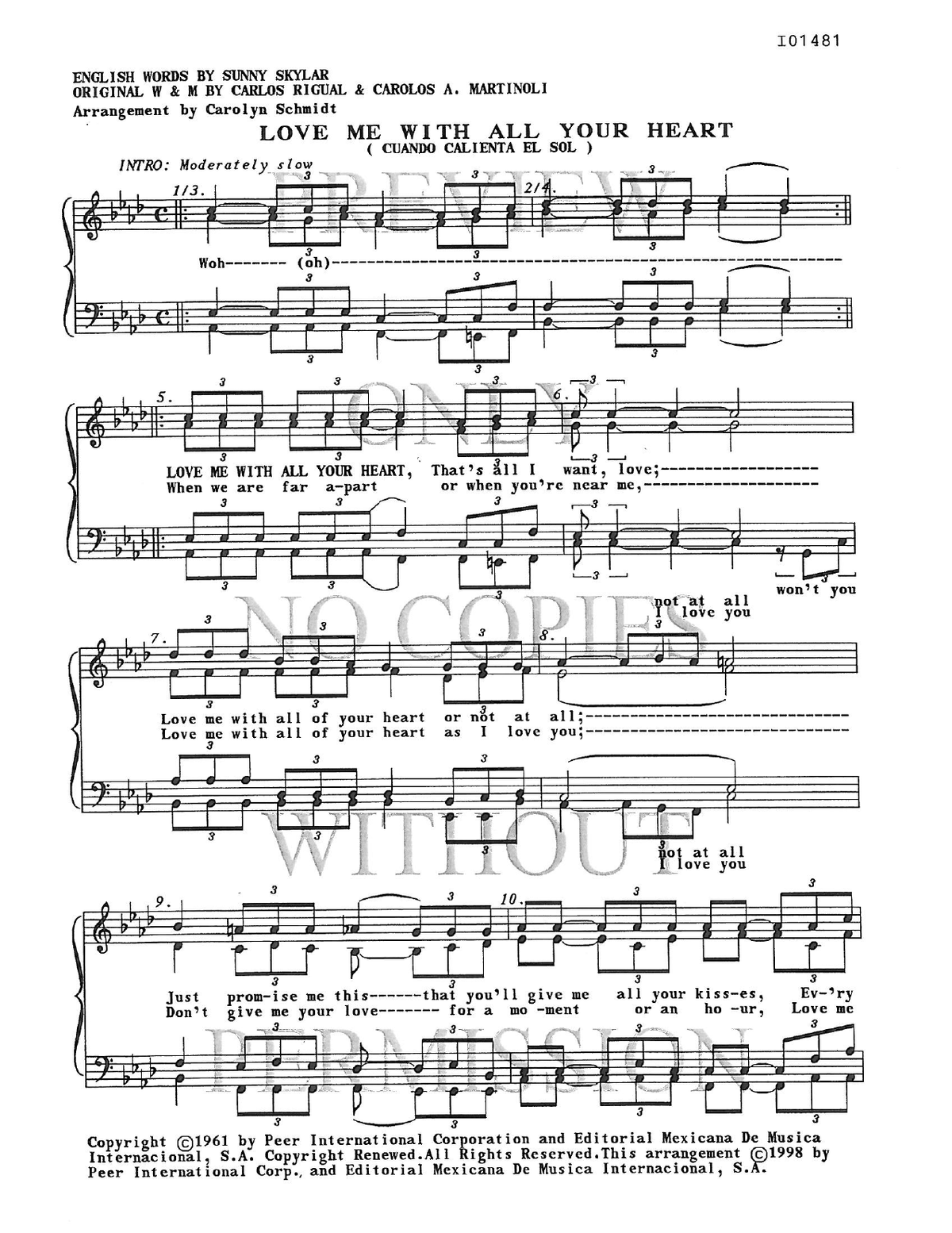 Love Me With All Your Heart — sheet music preview, arranged by Carolyn Schmidt