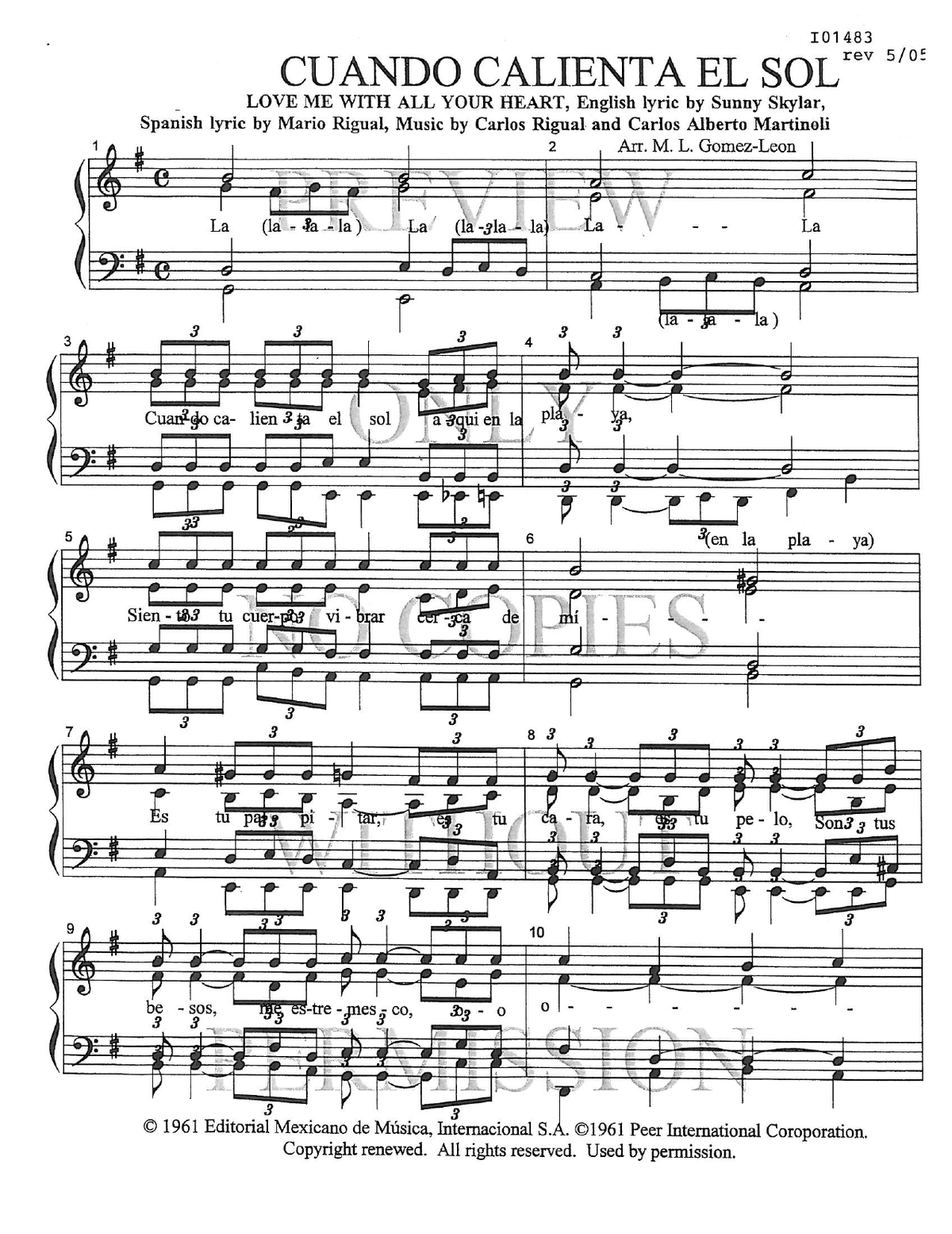 Love Me With All Your Heart (Cuando Calienta El So — sheet music preview, arranged by Mary Lou Gomez-Leon