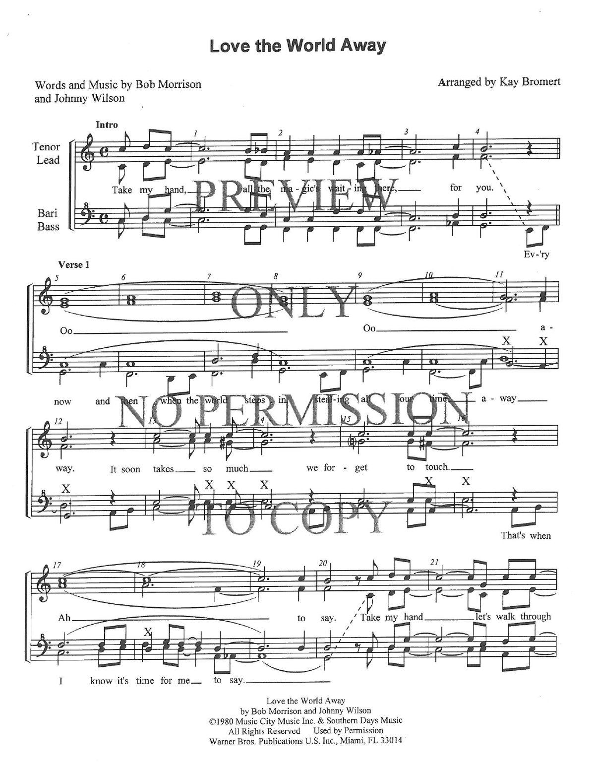Love The World Away — sheet music preview, arranged by Kay Bromert