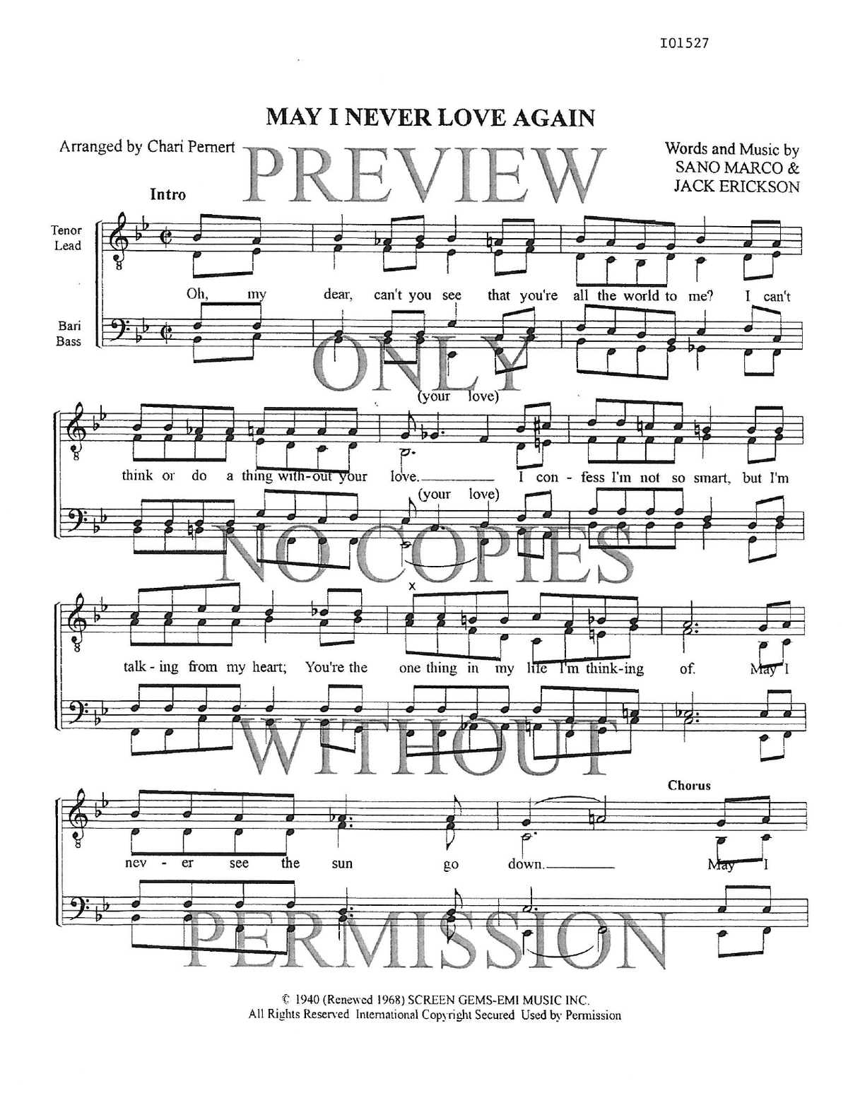 May I Never Love Again — sheet music preview, arranged by Charlotte Pernert