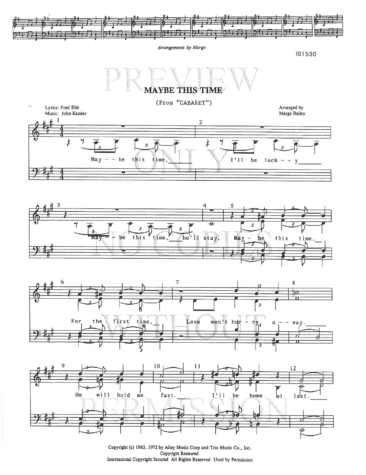 Maybe This Time — sheet music preview, arranged by Marge Bailey