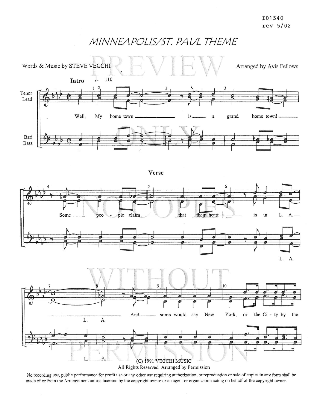 Minneapolis/St. Paul Theme — sheet music preview, arranged by Avis Fellows