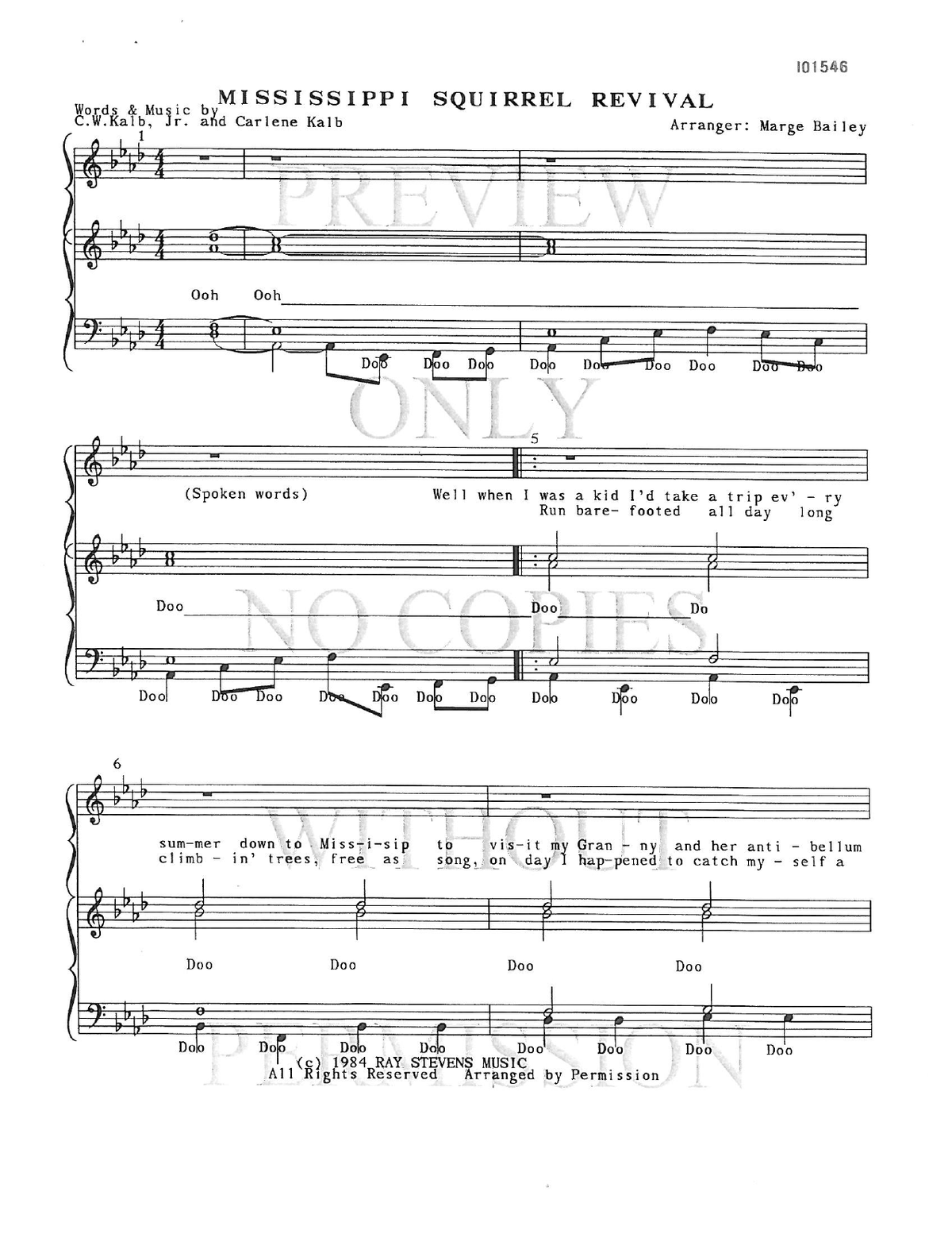 Mississippi Squirrel Revival — sheet music preview, arranged by Marge Bailey