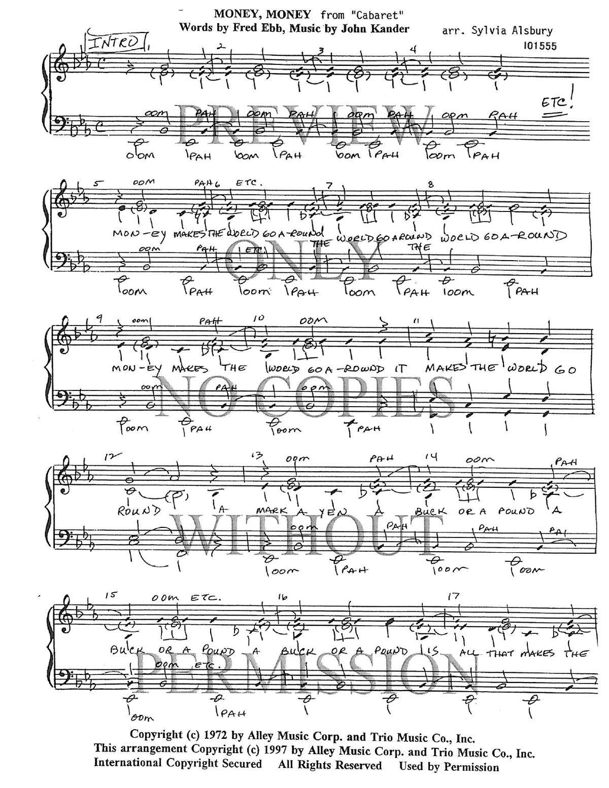 Money, Money — sheet music preview, arranged by Sylvia Alsbury