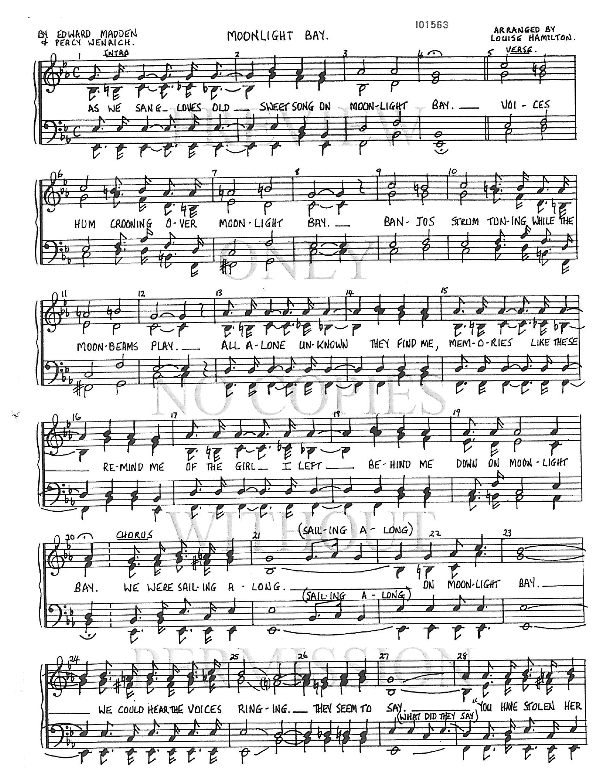 Moonlight Bay — sheet music preview, arranged by Louise Hamilton