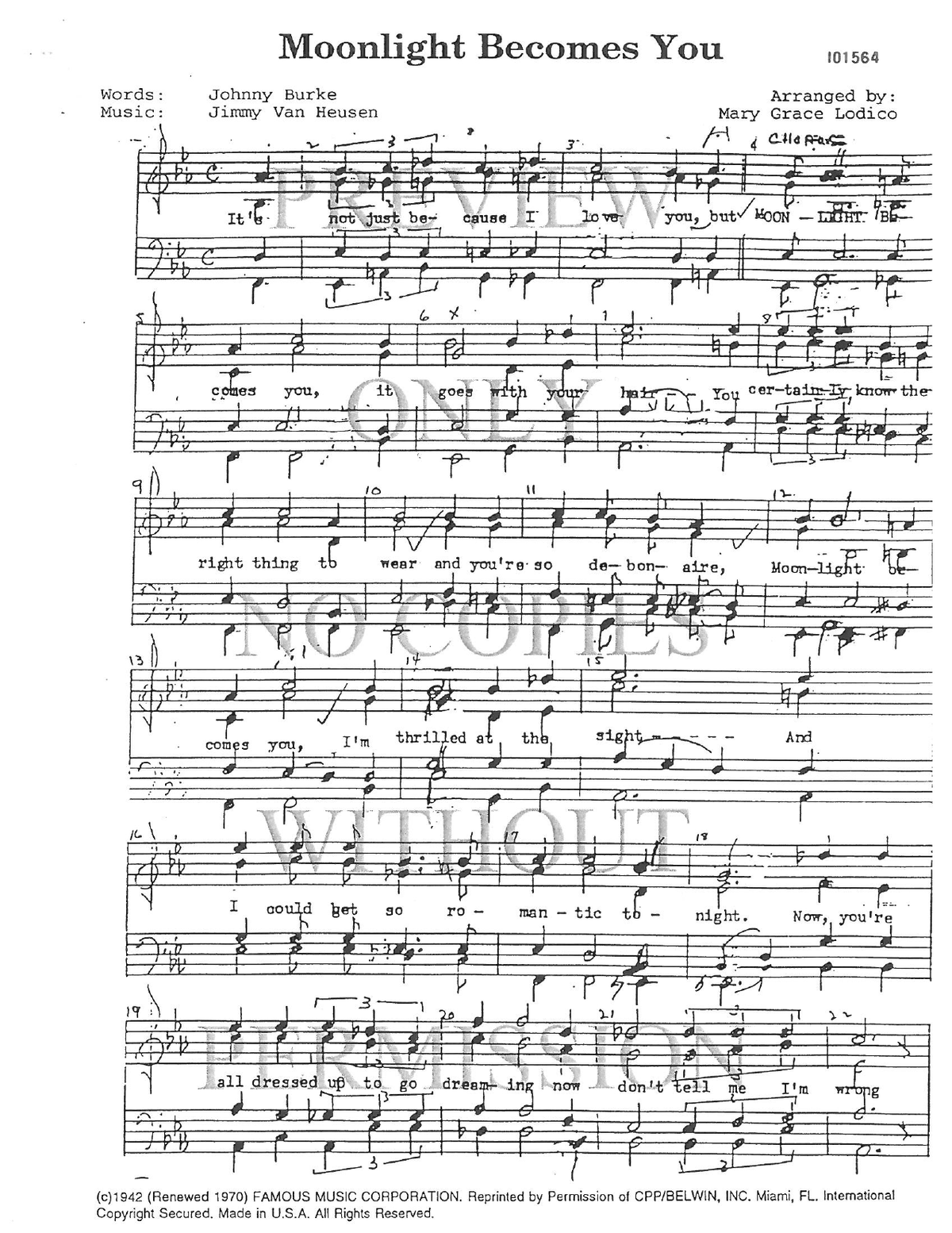 Moonlight Becomes You — sheet music preview, arranged by Mary Grace Lodico
