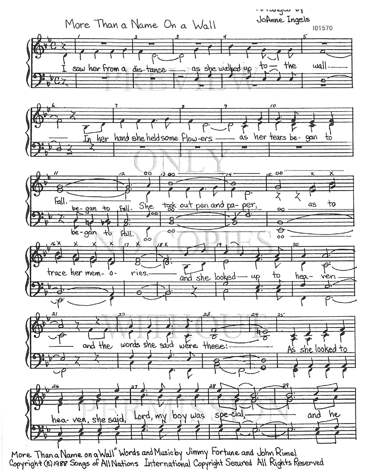 More Than A Name On A Wall — sheet music preview, arranged by JoAnne Ingles