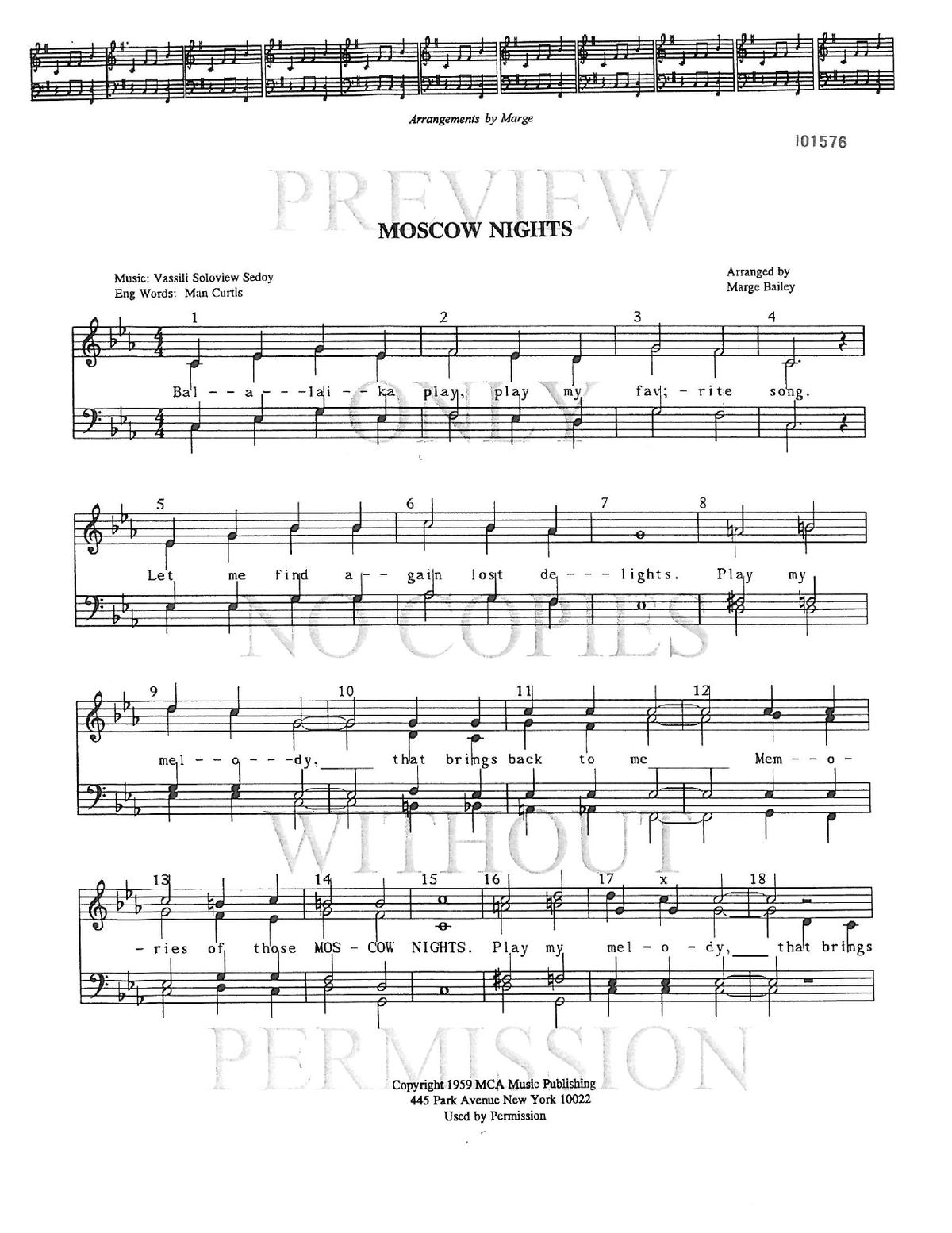 Moscow Nights — sheet music preview, arranged by Marge Bailey