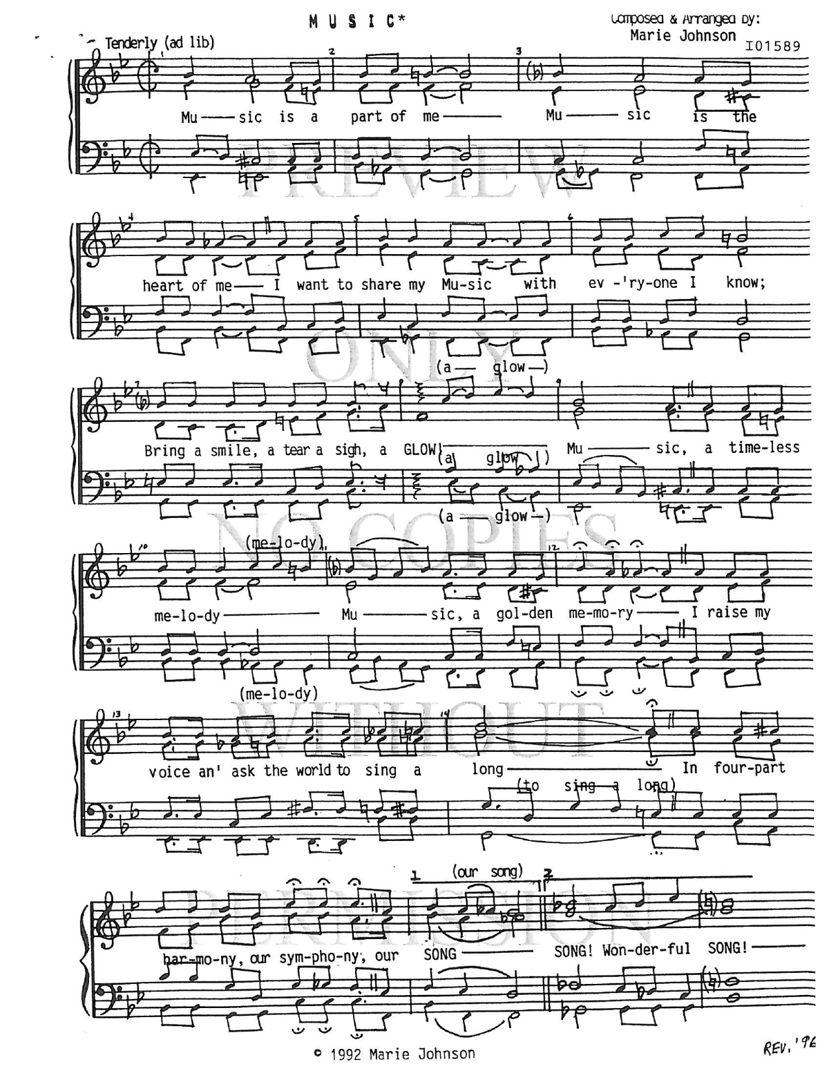 Music — sheet music preview, arranged by Marie Johnson