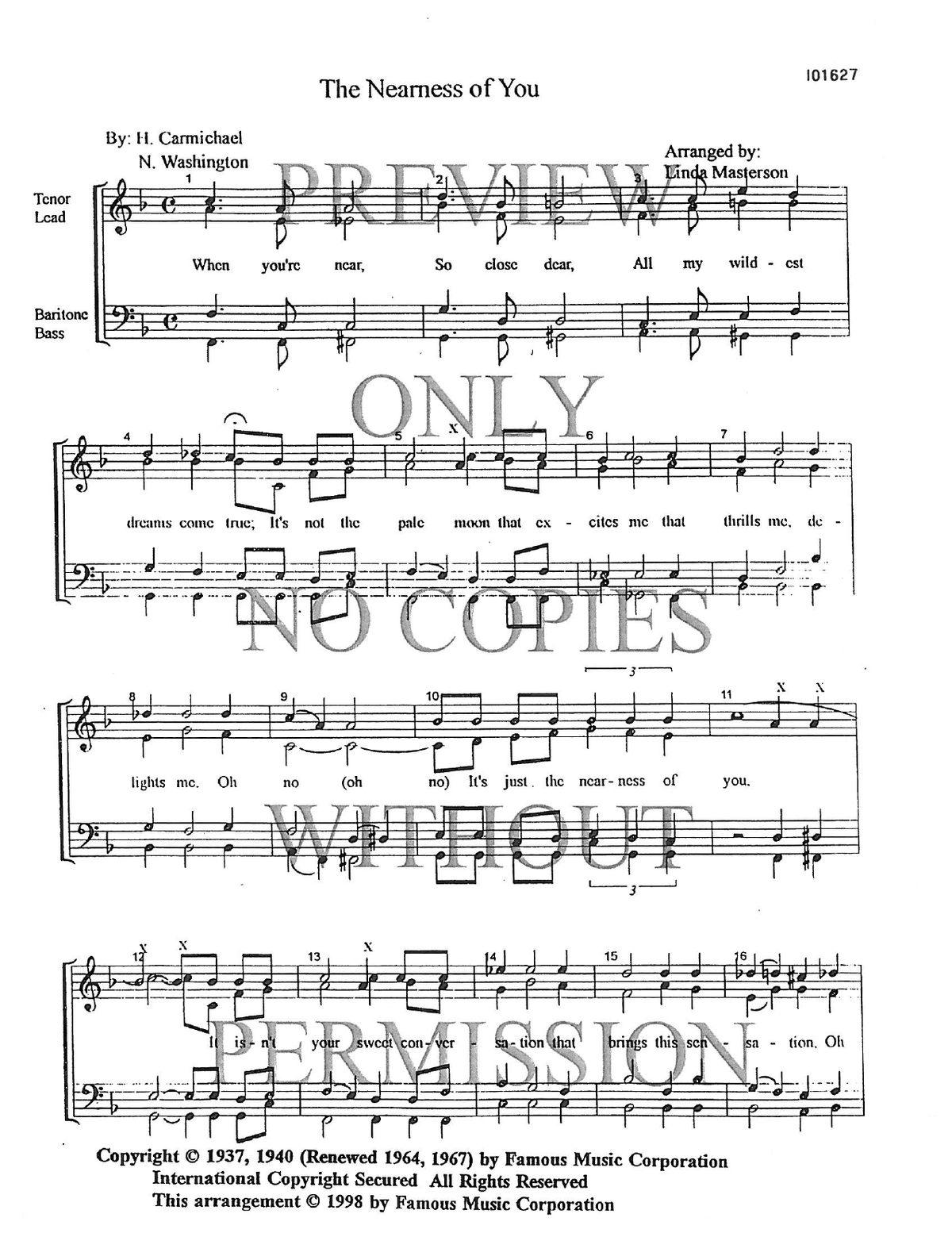 The Nearness Of You — sheet music preview, arranged by Linda Masterson
