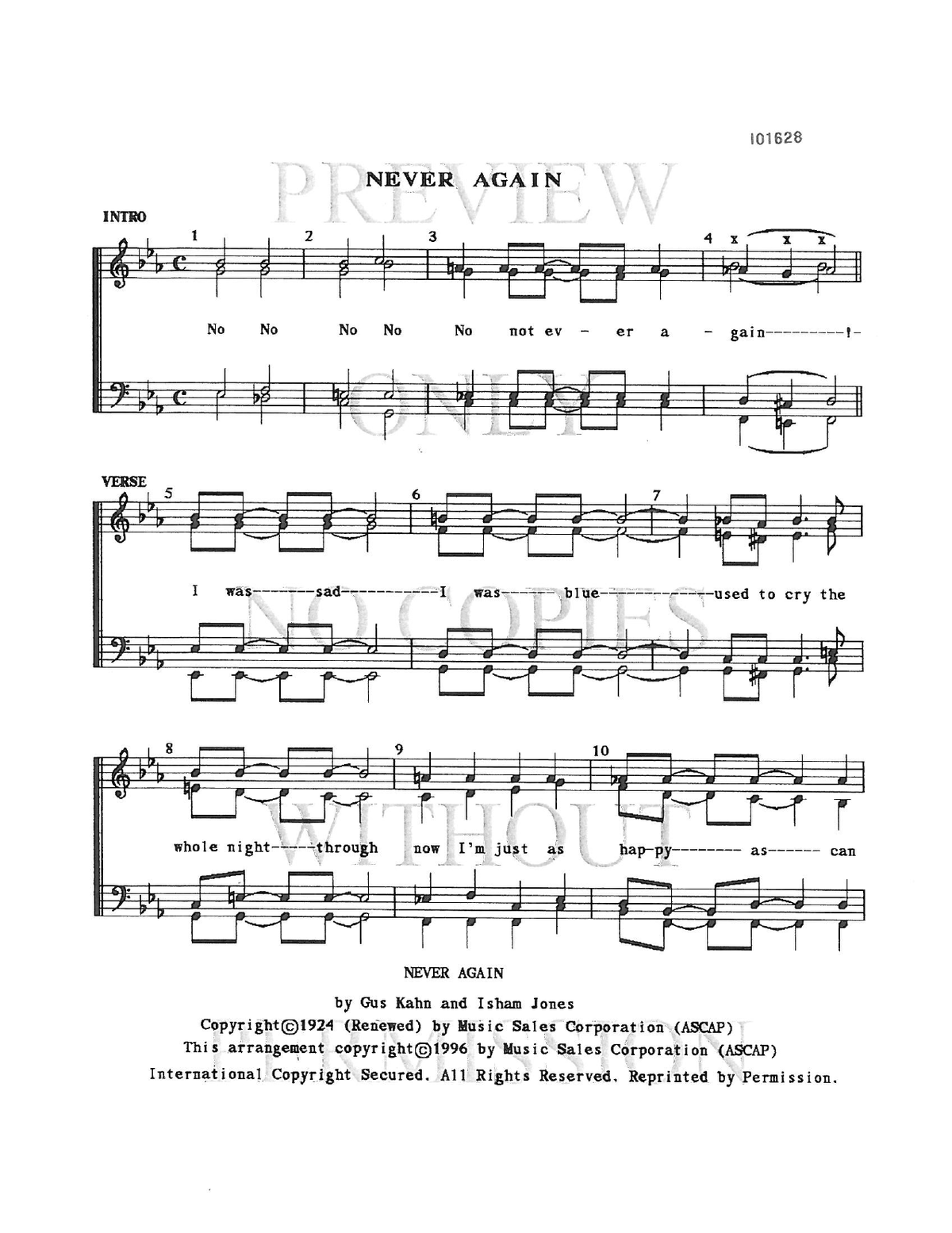 Never Again — sheet music preview, arranged by Mary K. Coffman