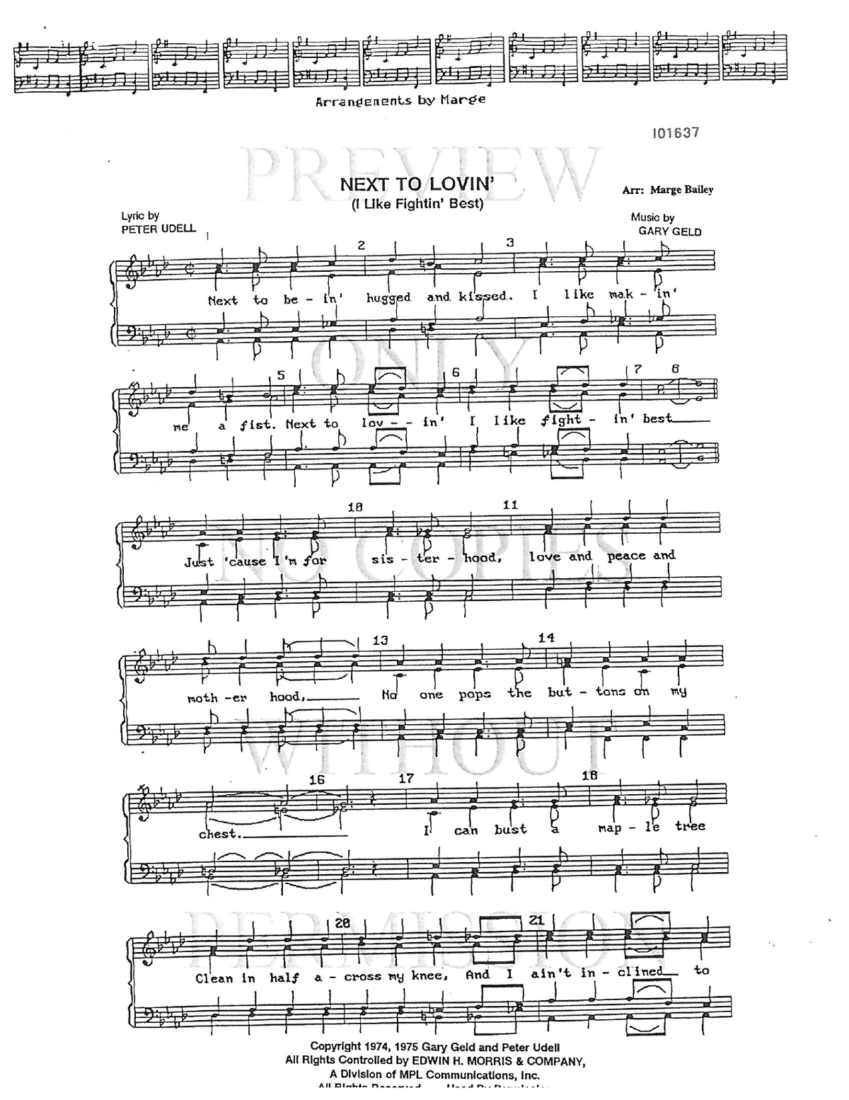 Next To Lovin' (I Like Fightin' Best) — sheet music preview, arranged by Marge Bailey