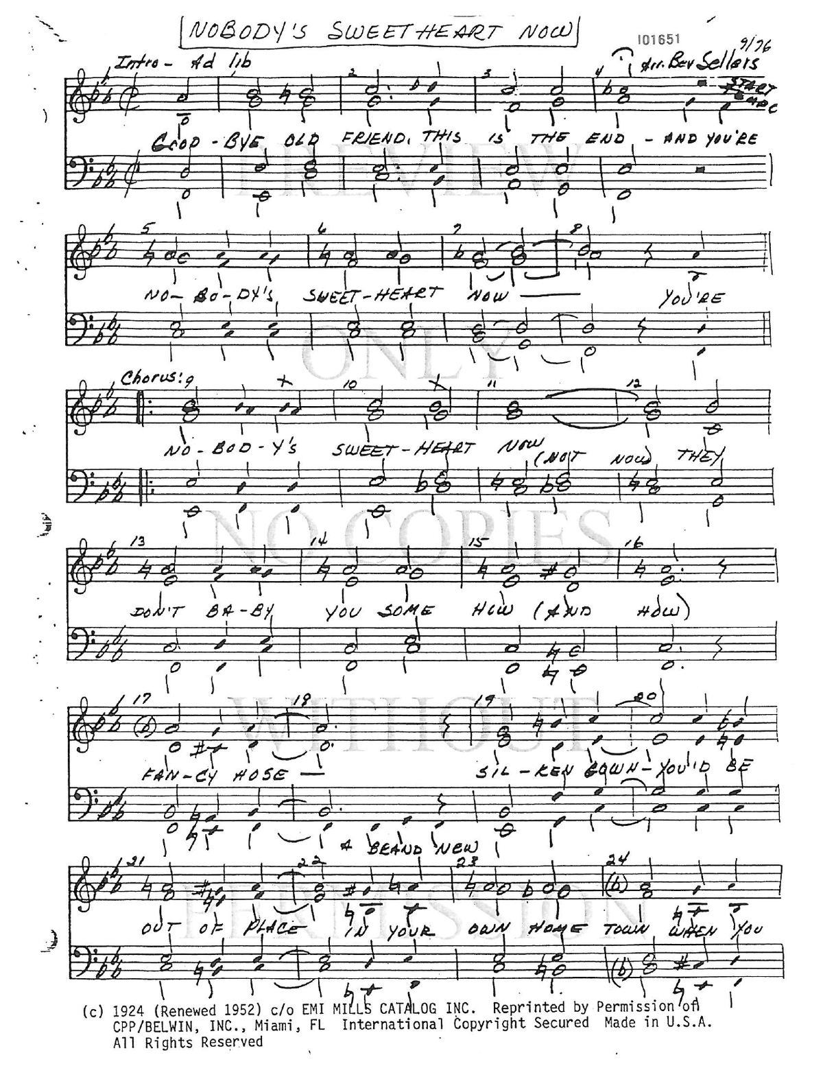 Nobody's Sweetheart Now — sheet music preview, arranged by Bev Sellers