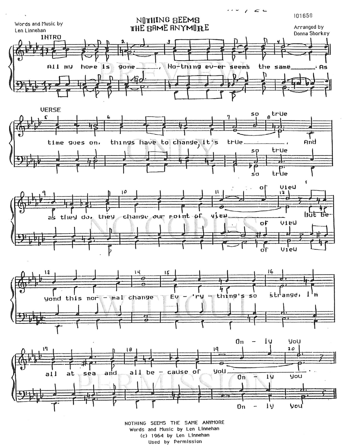 Nothing Seems The Same Anymore — sheet music preview, arranged by Donna Shorkey