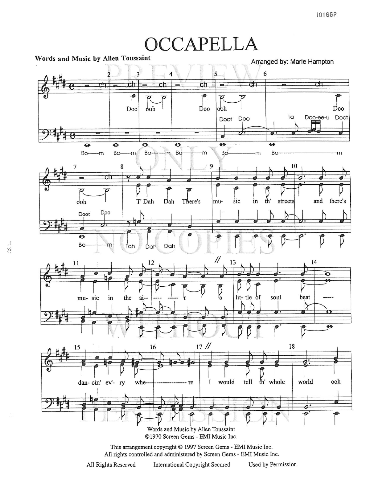 Occapella — sheet music preview, arranged by Marie Hampton