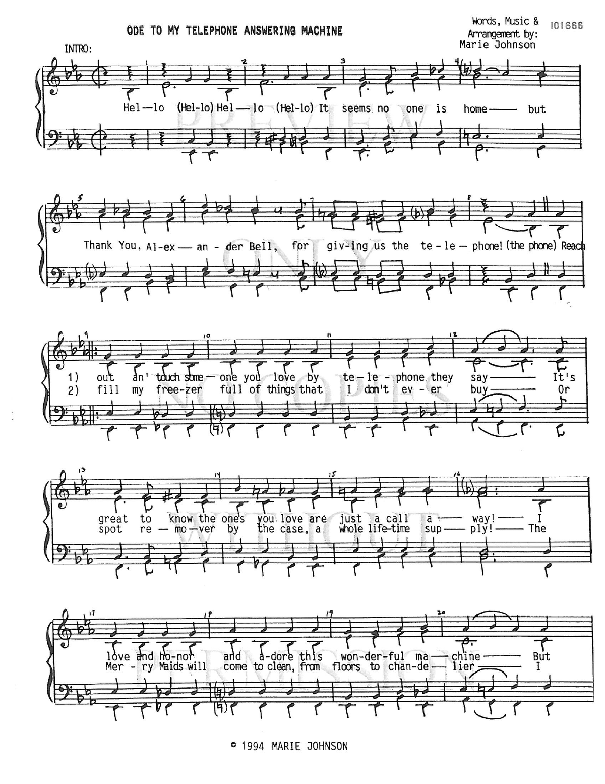 Ode To My Answering Machine (2 Versions) — sheet music preview, arranged by Marie Johnson
