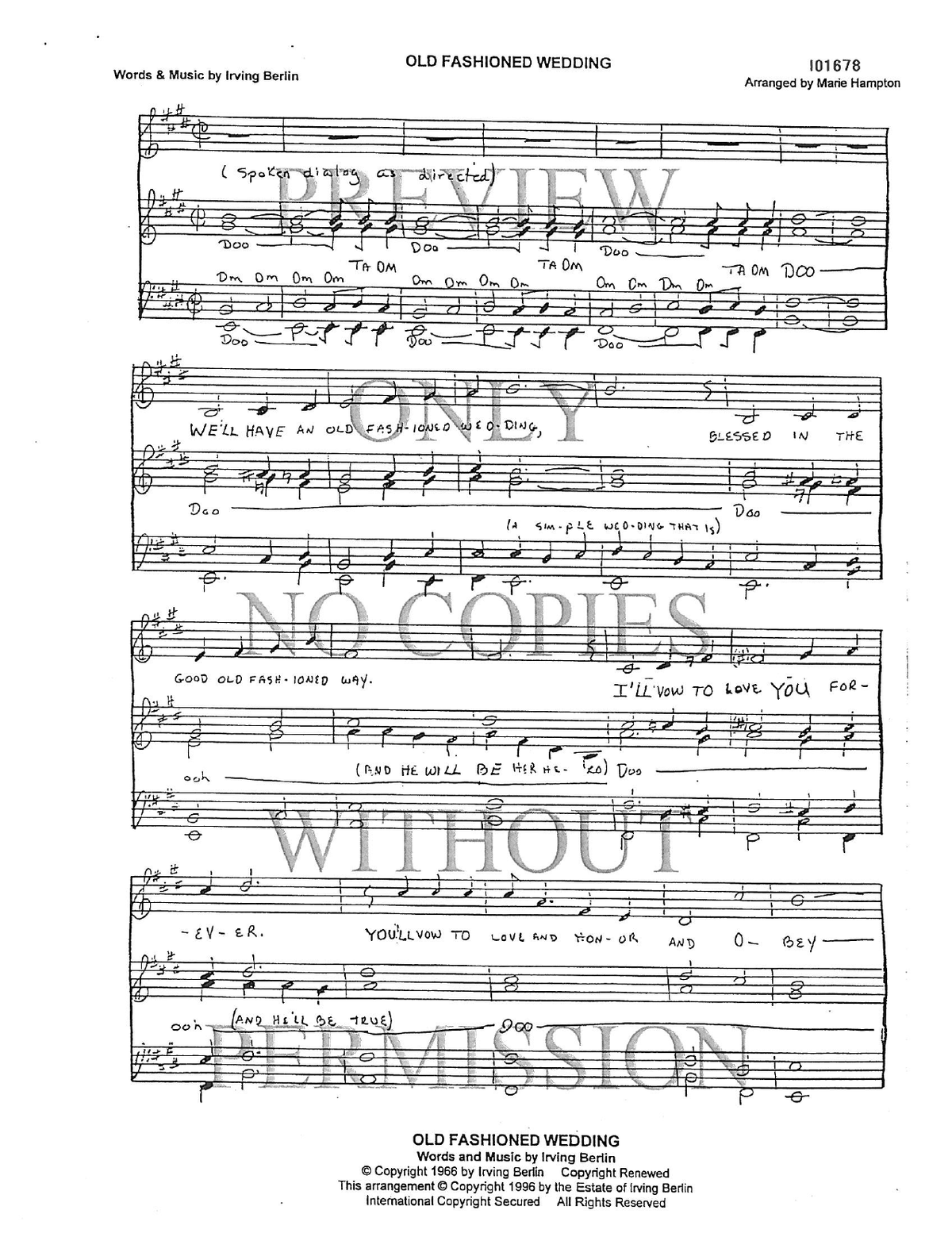 Old Fashioned Wedding — sheet music preview, arranged by Marie Hampton
