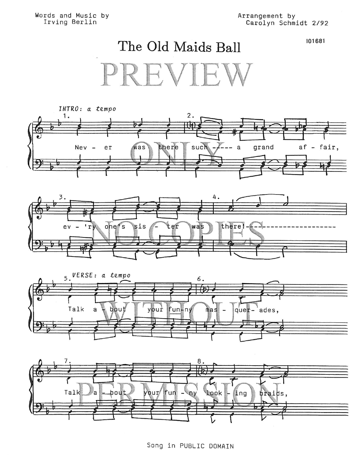 The Old Maids Ball — sheet music preview, arranged by Carolyn Schmidt