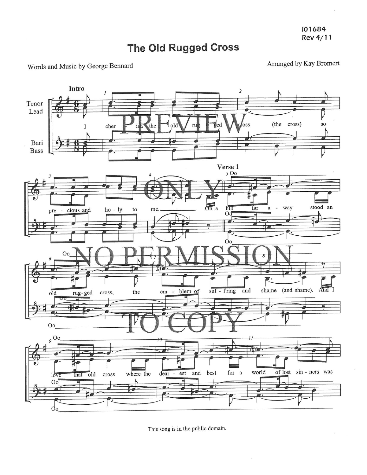 The Old Rugged Cross — sheet music preview, arranged by Kay Bromert