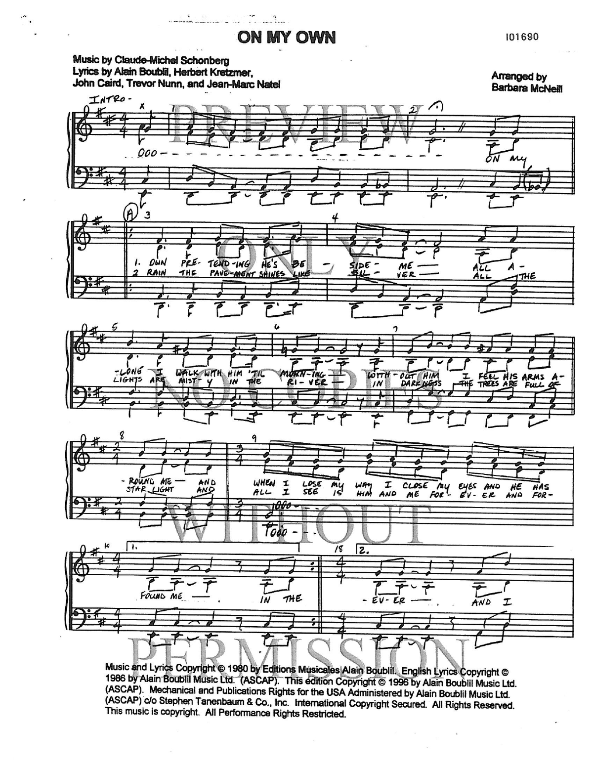 On My Own — sheet music preview, arranged by Barbara McNeill