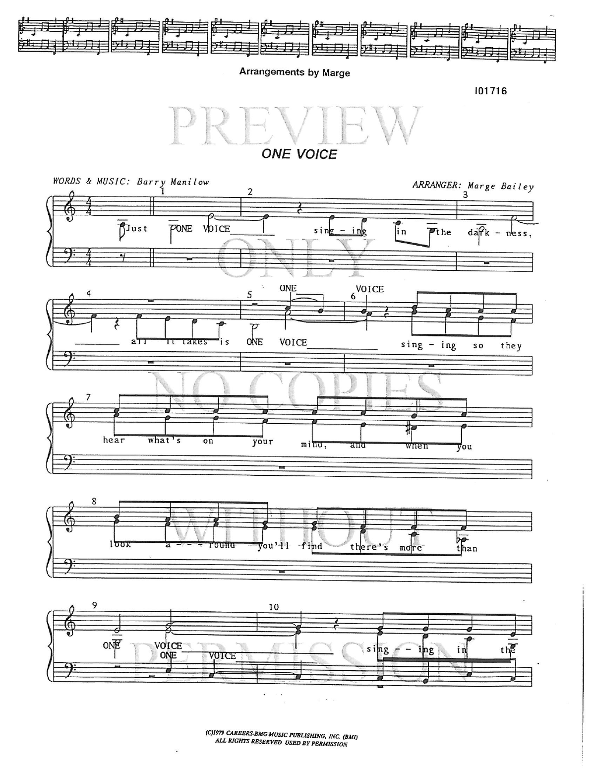 One Voice — sheet music preview, arranged by Marge Bailey