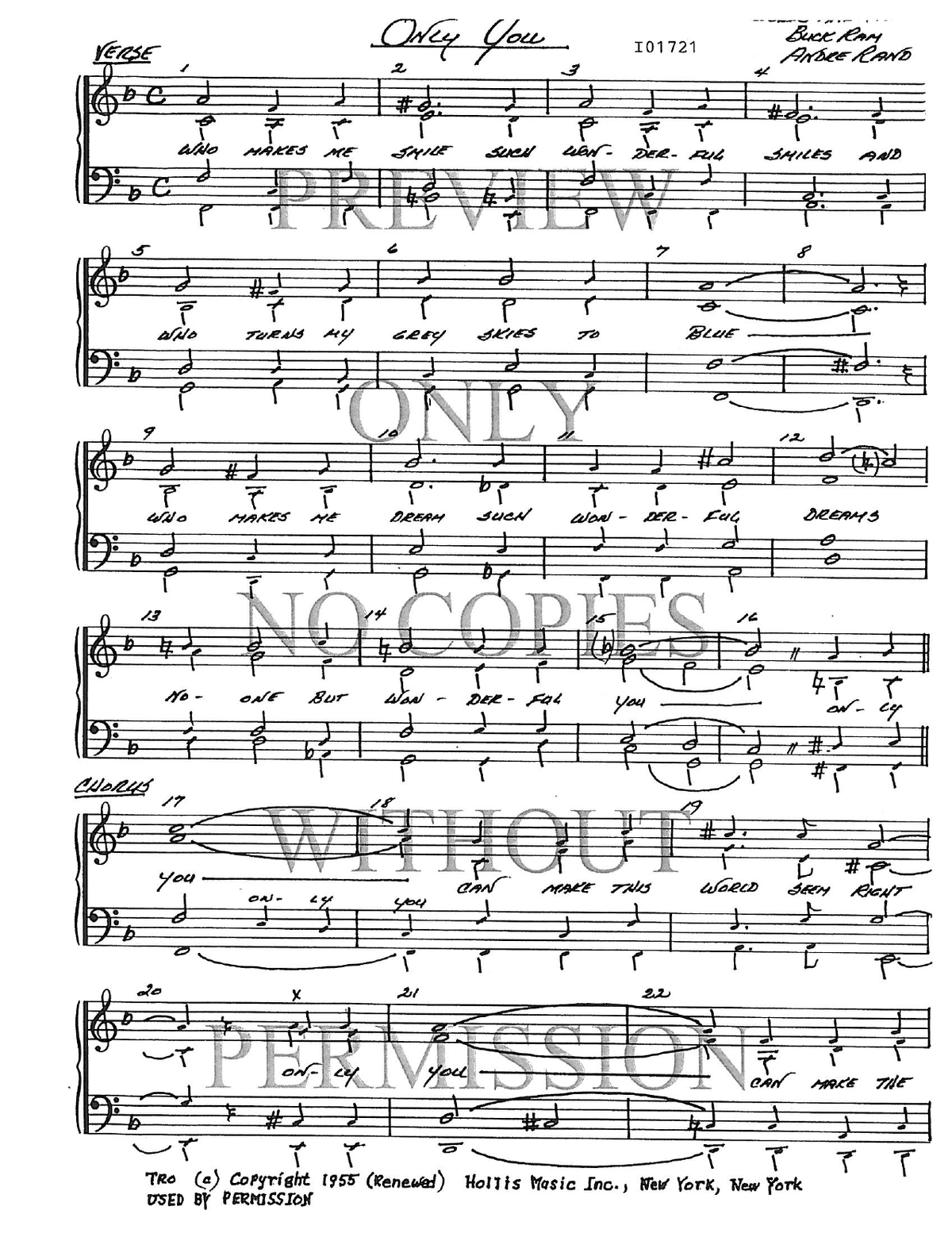 Only You (And You Alone) — sheet music preview, arranged by Mary K. Coffman