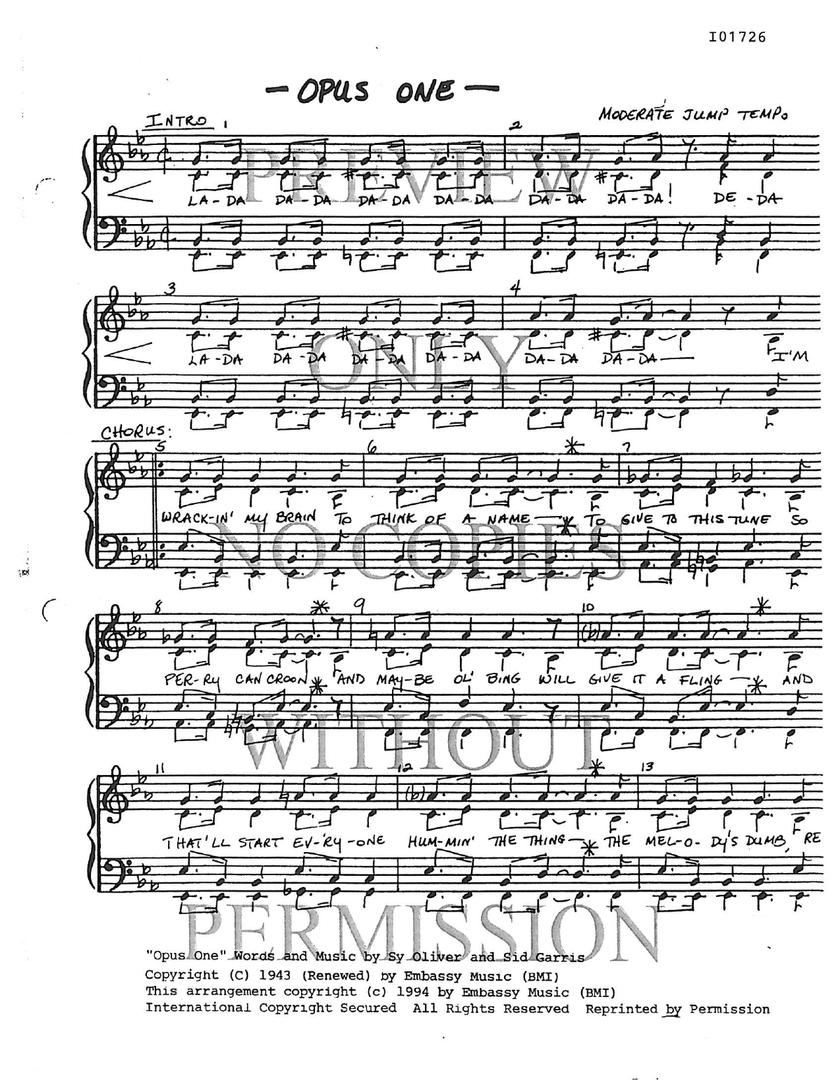 Opus One — sheet music preview, arranged by Barbara McNeill