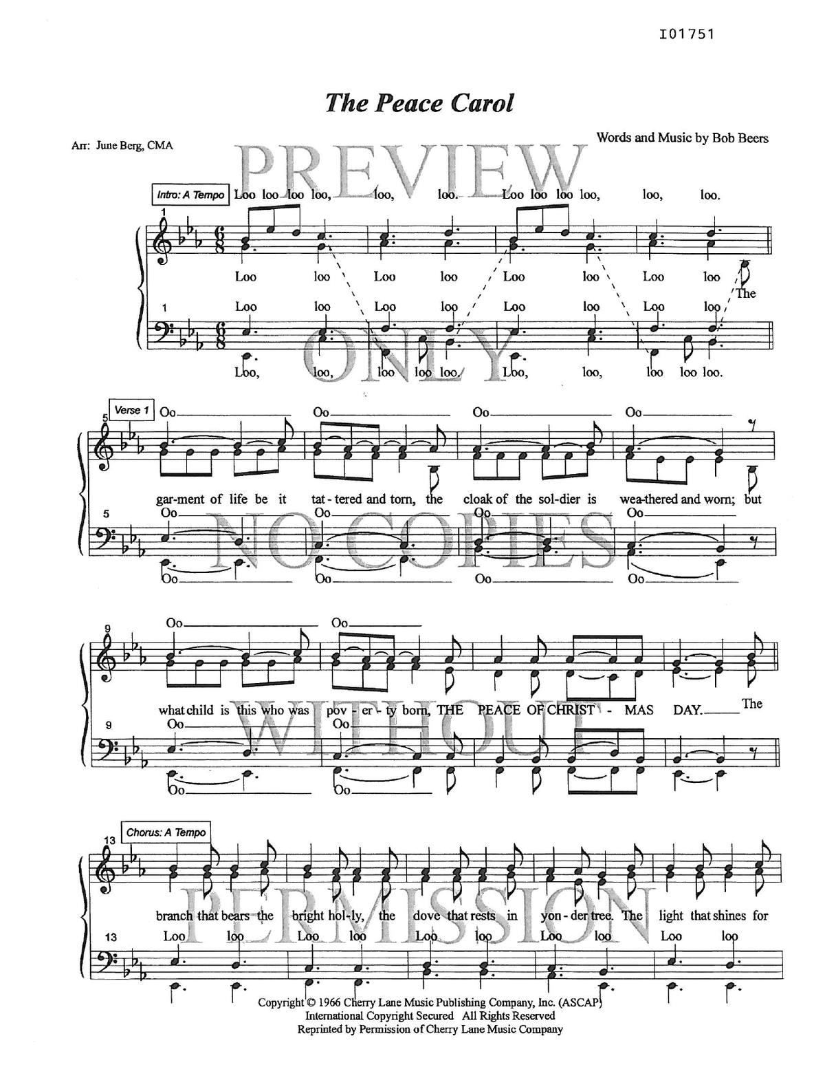 The Peace Carol — sheet music preview, arranged by June Berg