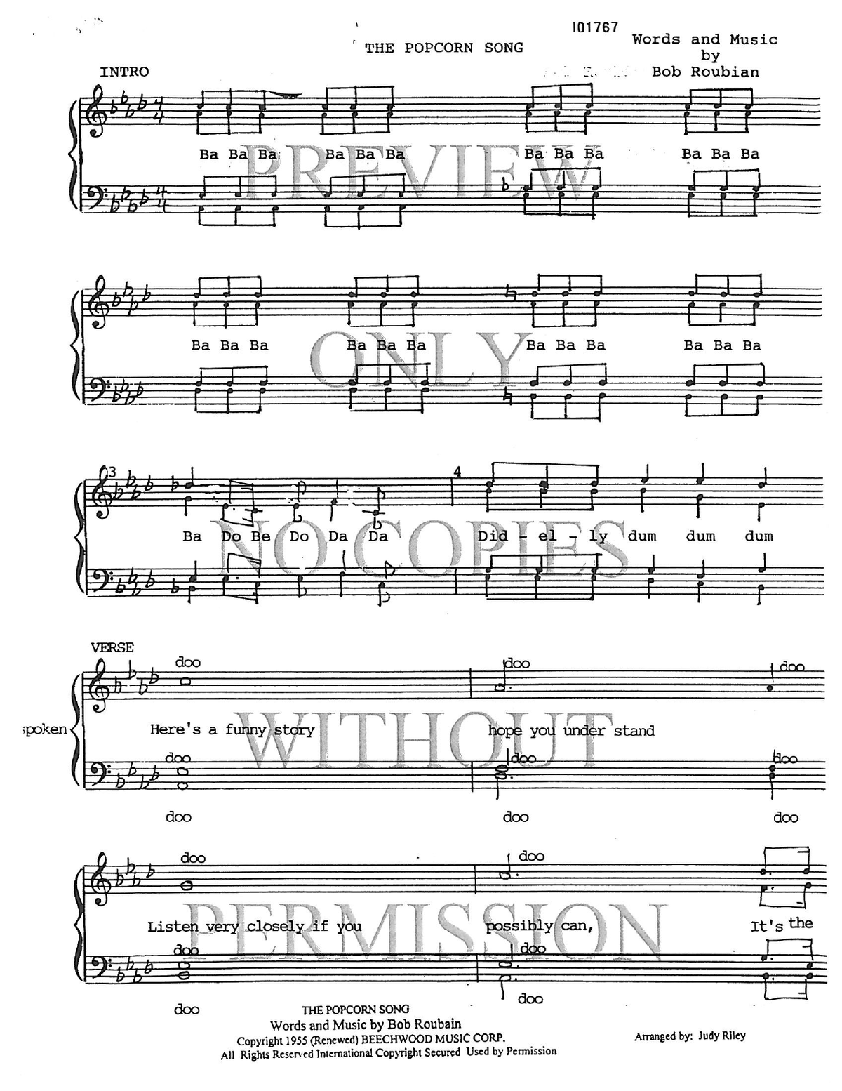 The Popcorn Song — sheet music preview, arranged by Judith Riley