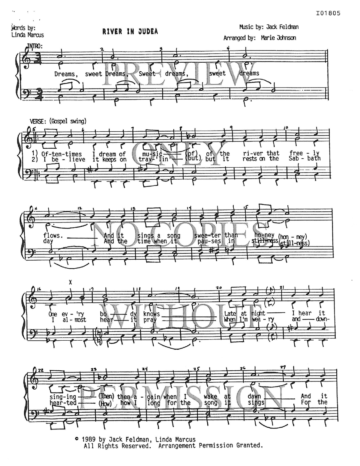 River In Judea — sheet music preview, arranged by Marie Johnson