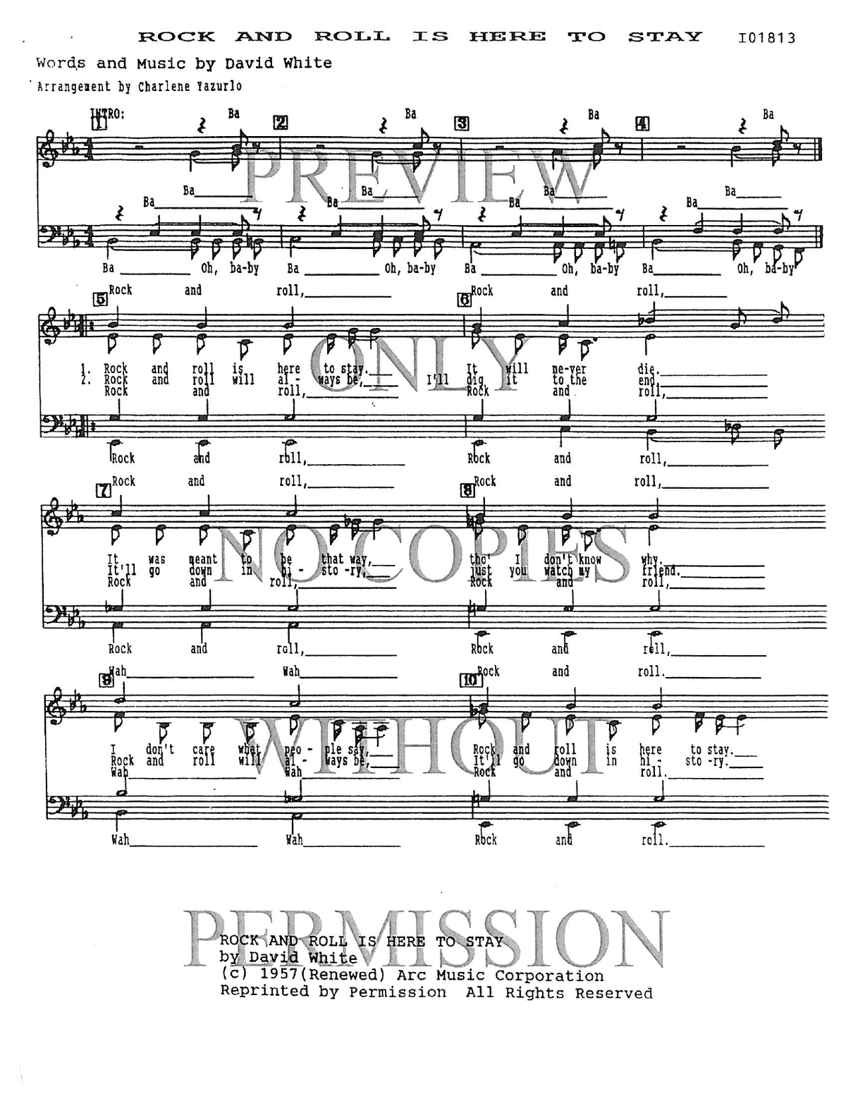Rock And Roll Is Here To Stay — sheet music preview, arranged by Charlene Yazurlo