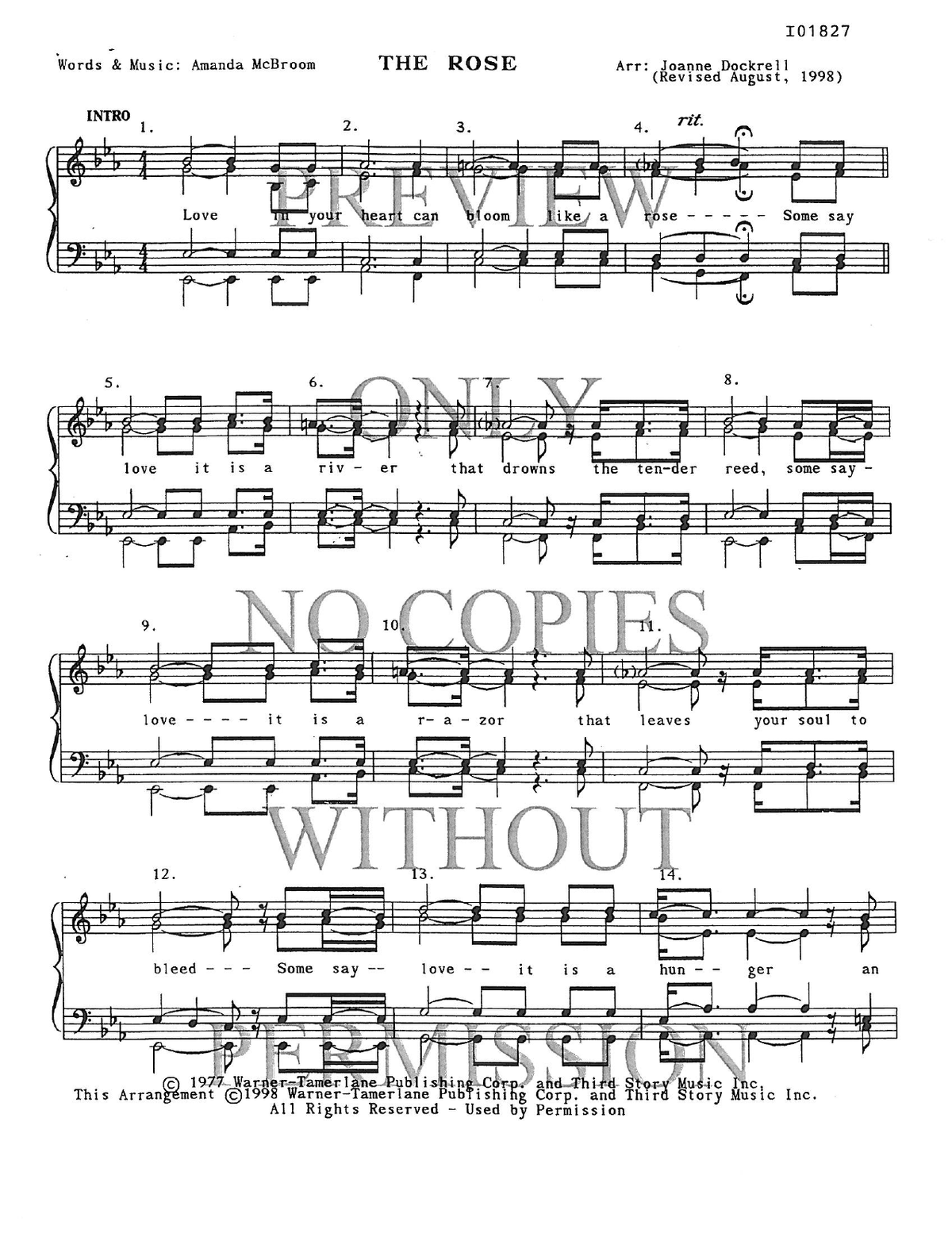 The Rose — sheet music preview, arranged by Joanne Dockrell