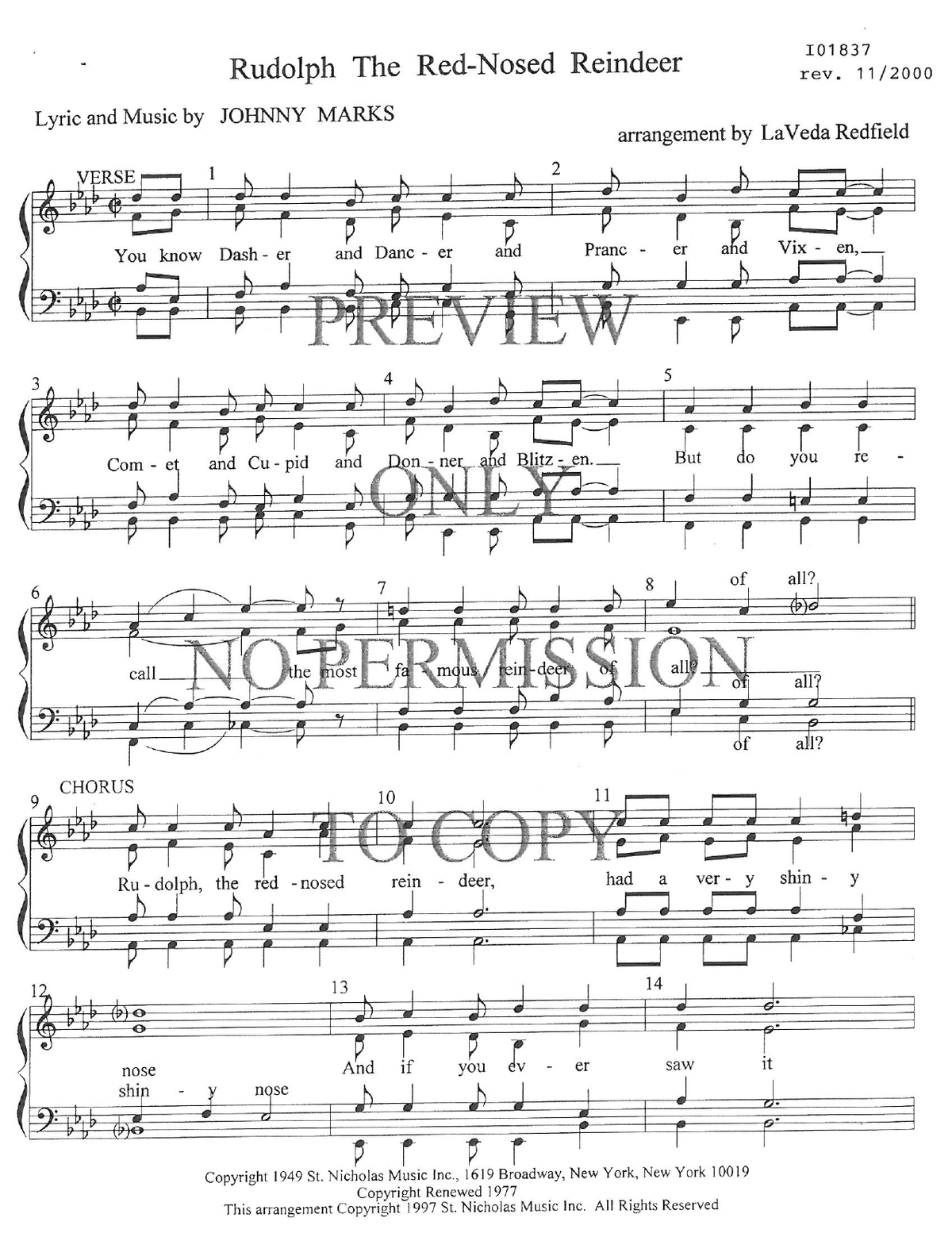 Rudolph The Red Nosed Reindeer — sheet music preview, arranged by LaVeda Redfield