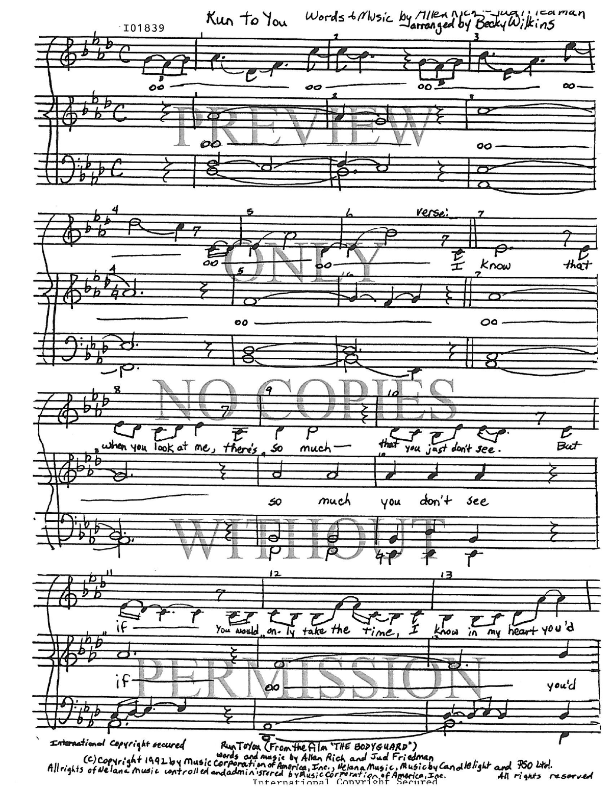 Run To You — sheet music preview, arranged by Becky Wilkins