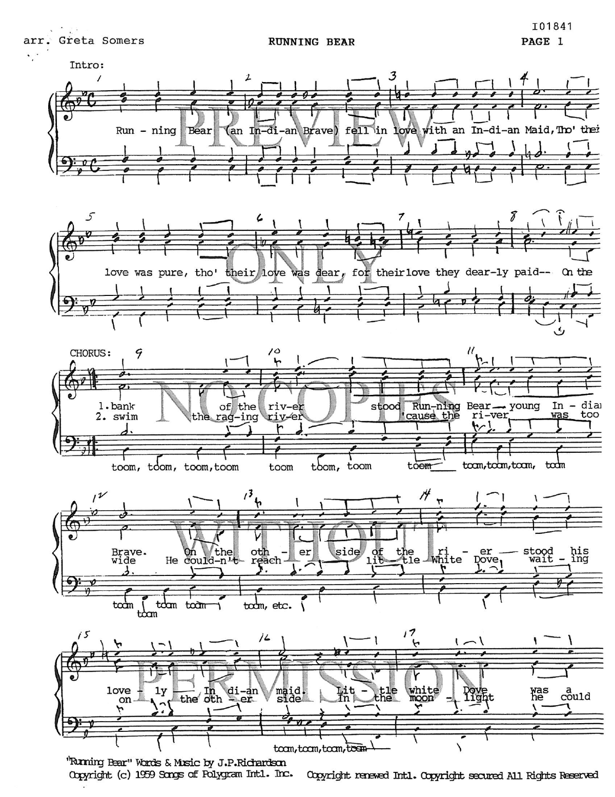 Running Bear — sheet music preview, arranged by Greta Somers