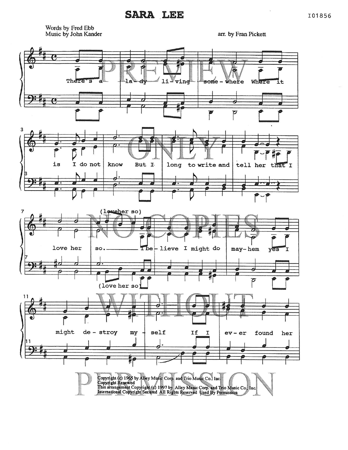 Sara Lee — sheet music preview, arranged by Fran Pickett