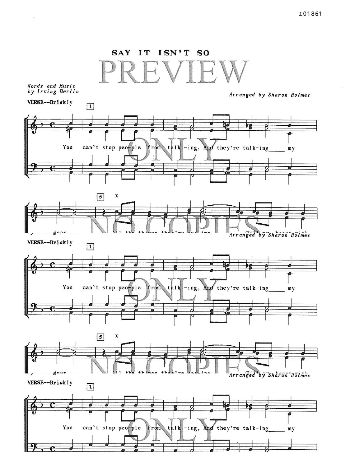 Say It Isn't So — sheet music preview, arranged by Sharon Holmes