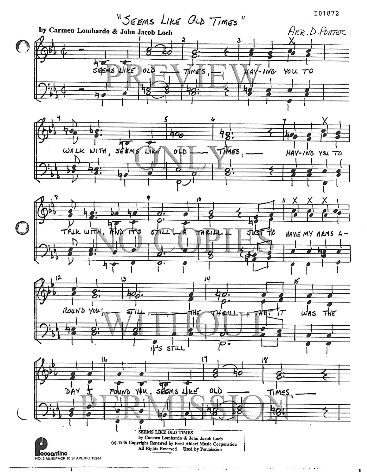 Seems Like Old Times — sheet music preview, arranged by Debbie Porter