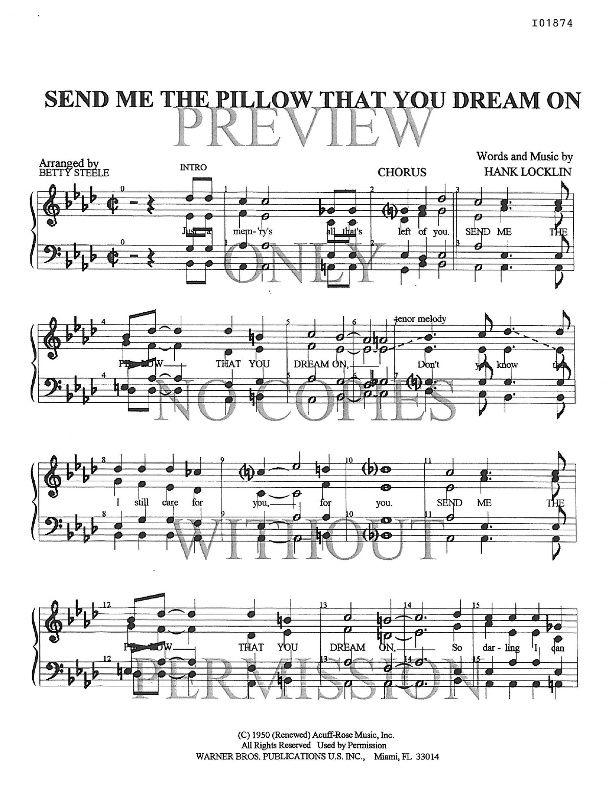 Send Me The Pillow You Dream On — sheet music preview, arranged by Betty Steele