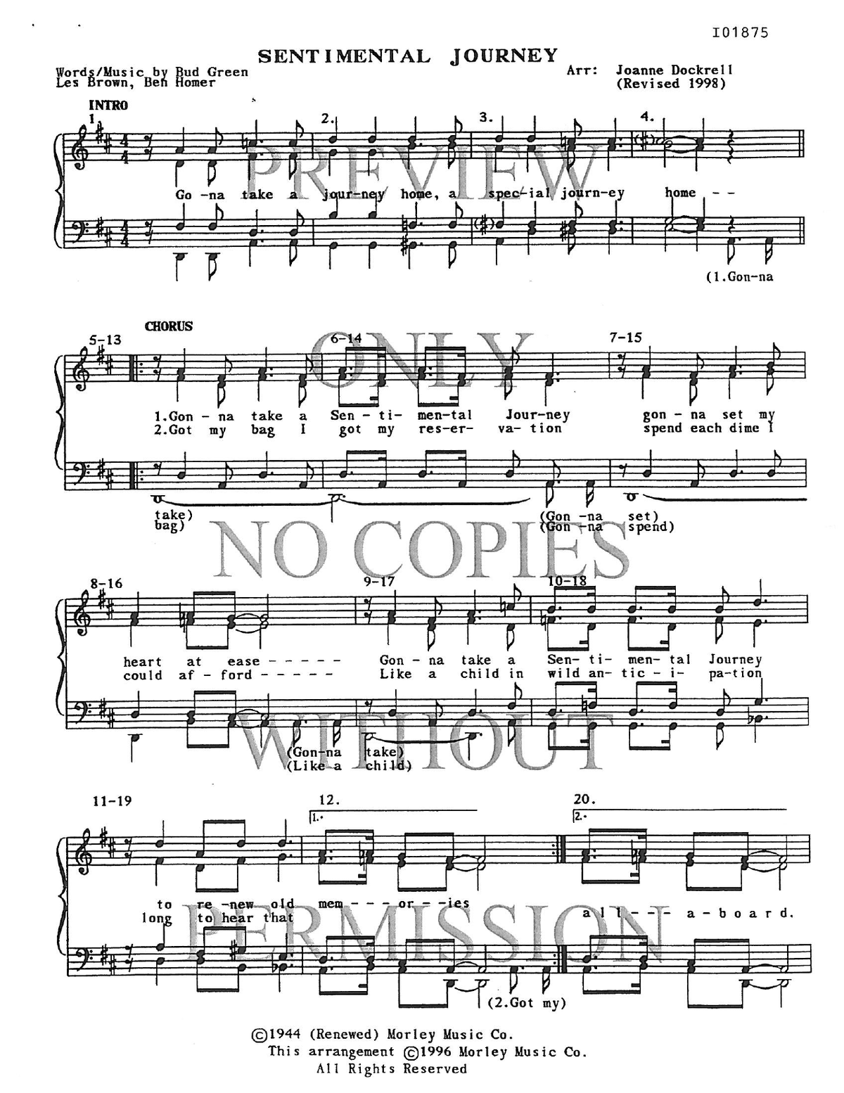 Sentimental Journey — sheet music preview, arranged by Joanne Dockrell